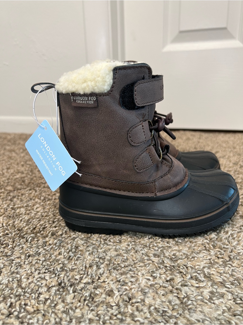 London Fog Brown And Cream Kids Waterproof Snow Boots